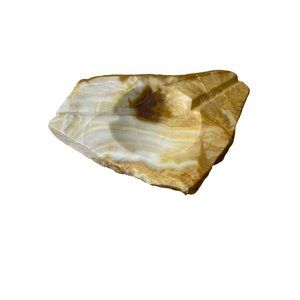 Vintage Handcarved Raw Edge Modernist Freeform Onyx Stone Ashtray Catchall